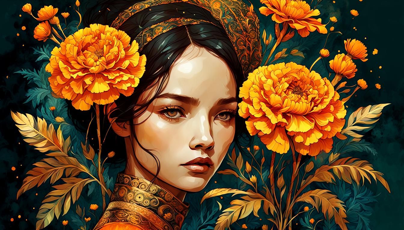 Marigold Flowers in Elaborate African Batik Style