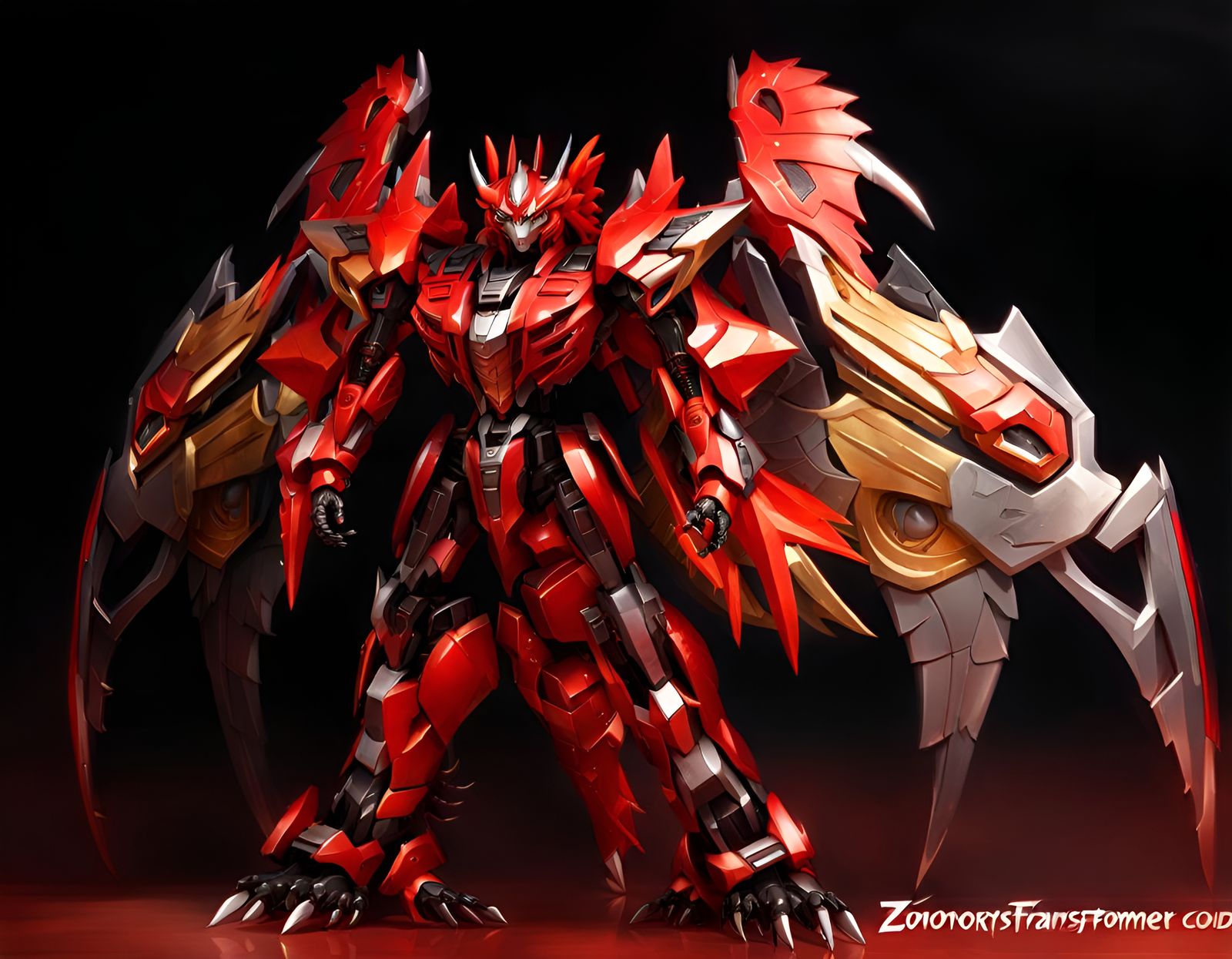 Red Metallic Dragon Transformer: Sci-Fi Concept Art