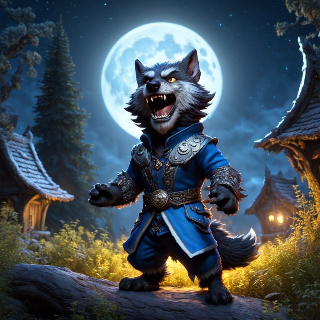 Supercute Chibi Werewolf Howling at Full Moon