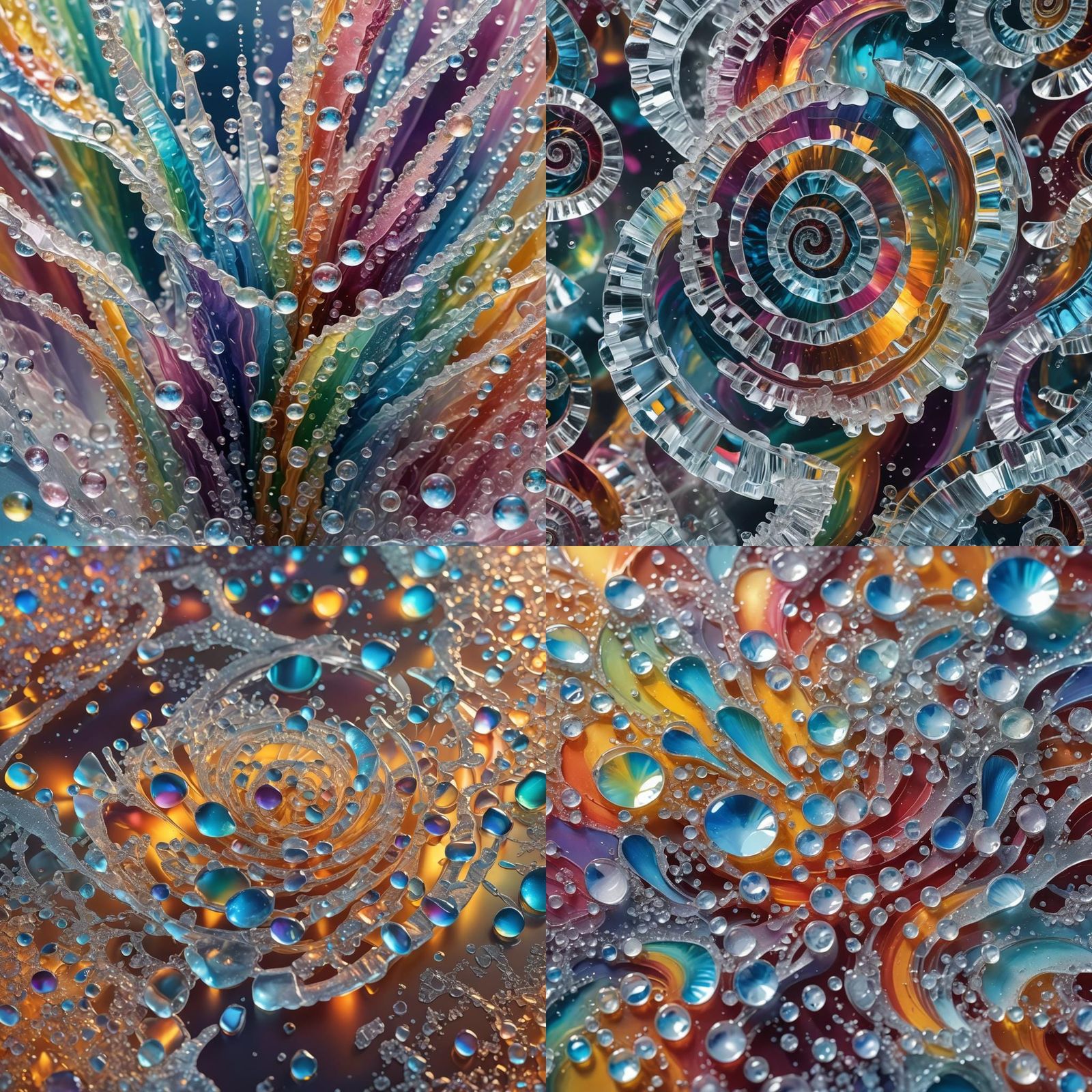 Hyperrealistic Rainbow Ice Water Spirals in Splash Art Style