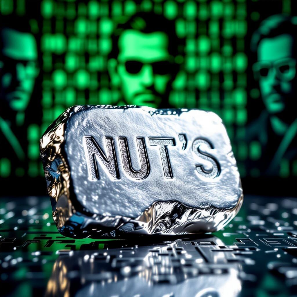 Macro Shot of Silver Bullion with Embossed "NUT'S" Text