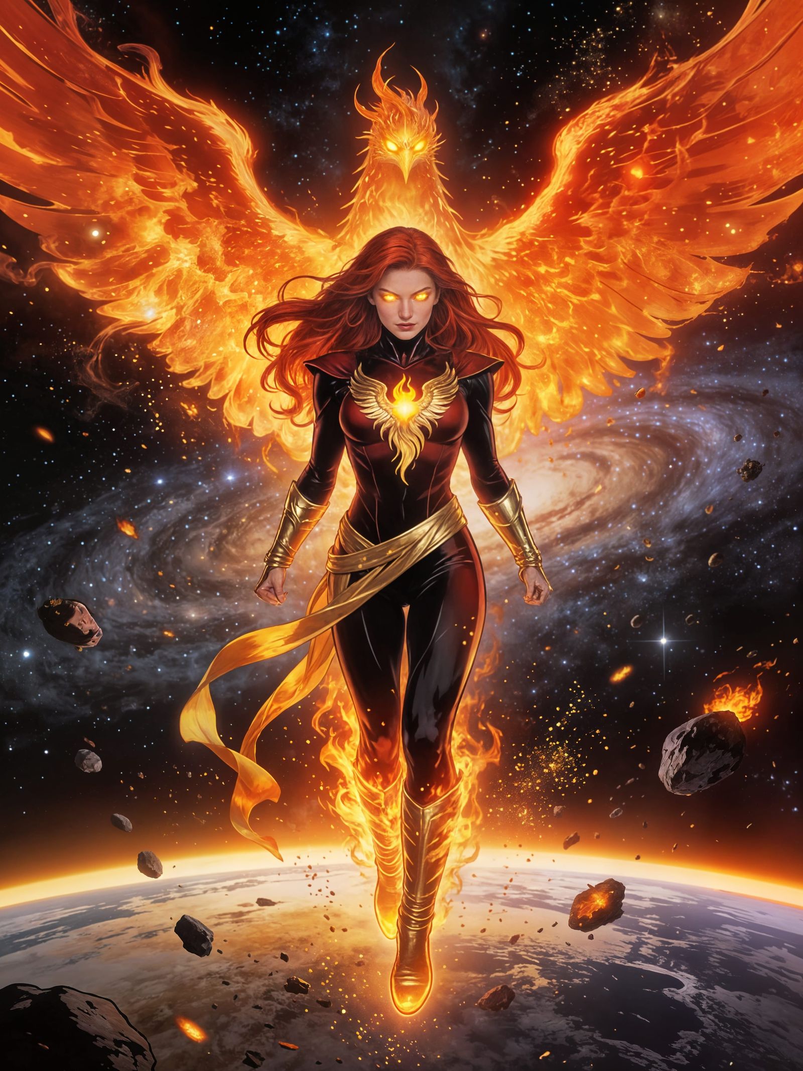 Cosmic Phoenix Jean Grey in Deep Space Comic Art