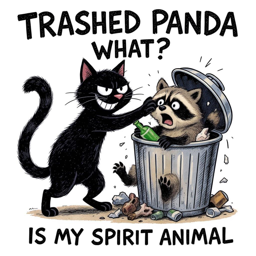 Mischievous Cat Pushes Raccoon Into Trash Can