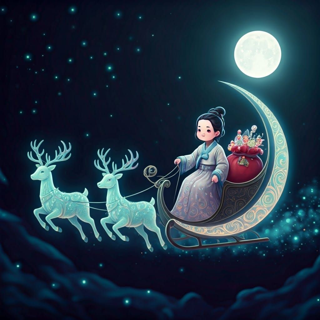 Ghost Rides Sleigh Through Starry Sky, Digital Art