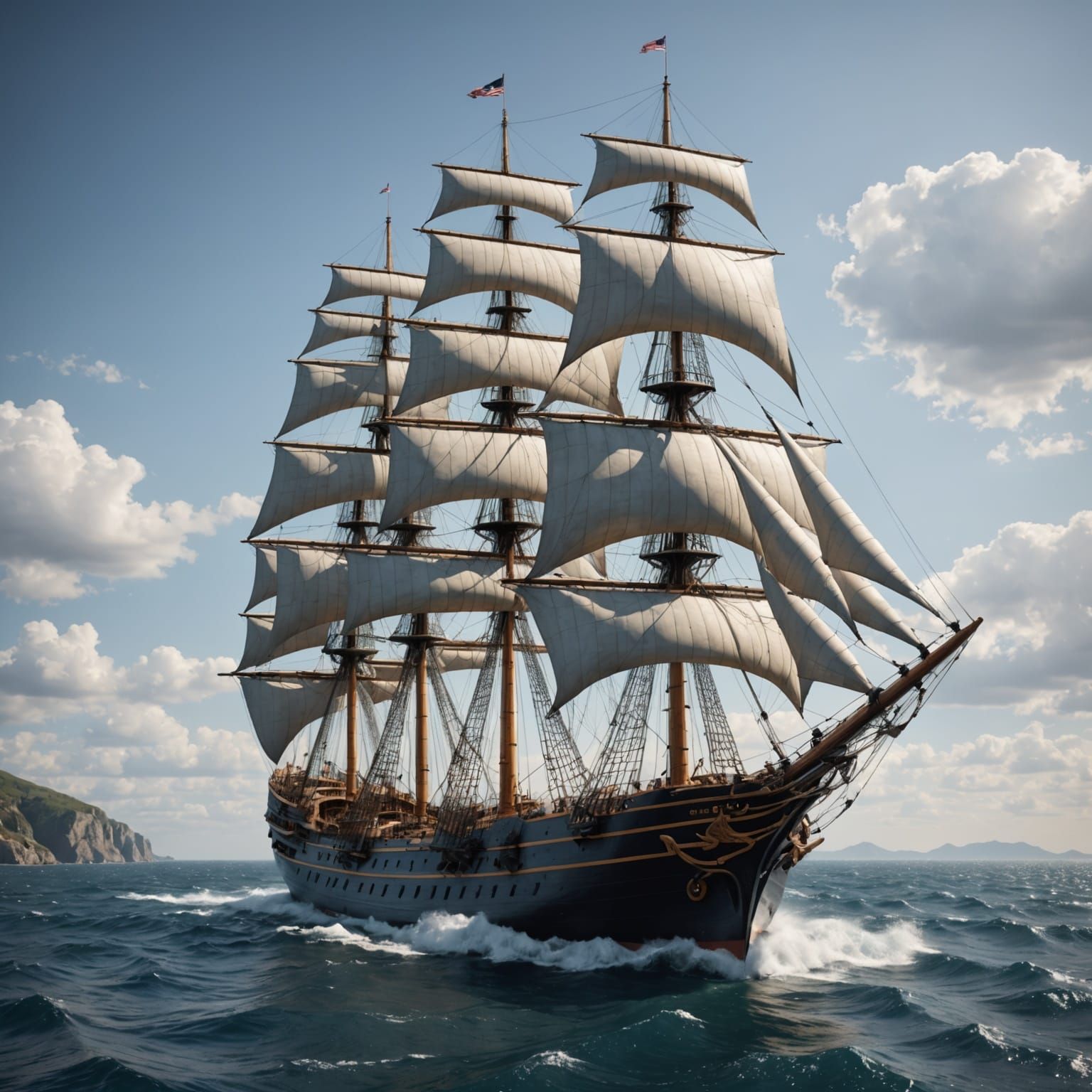 Hyperrealistic Sailing Ship on the Ocean