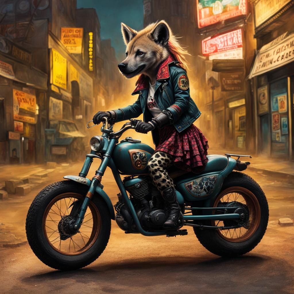 Wolf punk girl riding bike