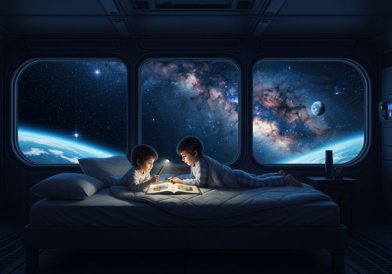 Children Reading in Space Station, Digital Art