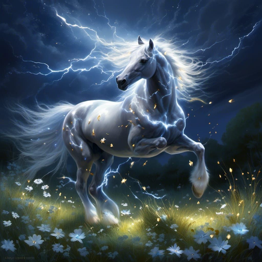 mythical horse & lightning