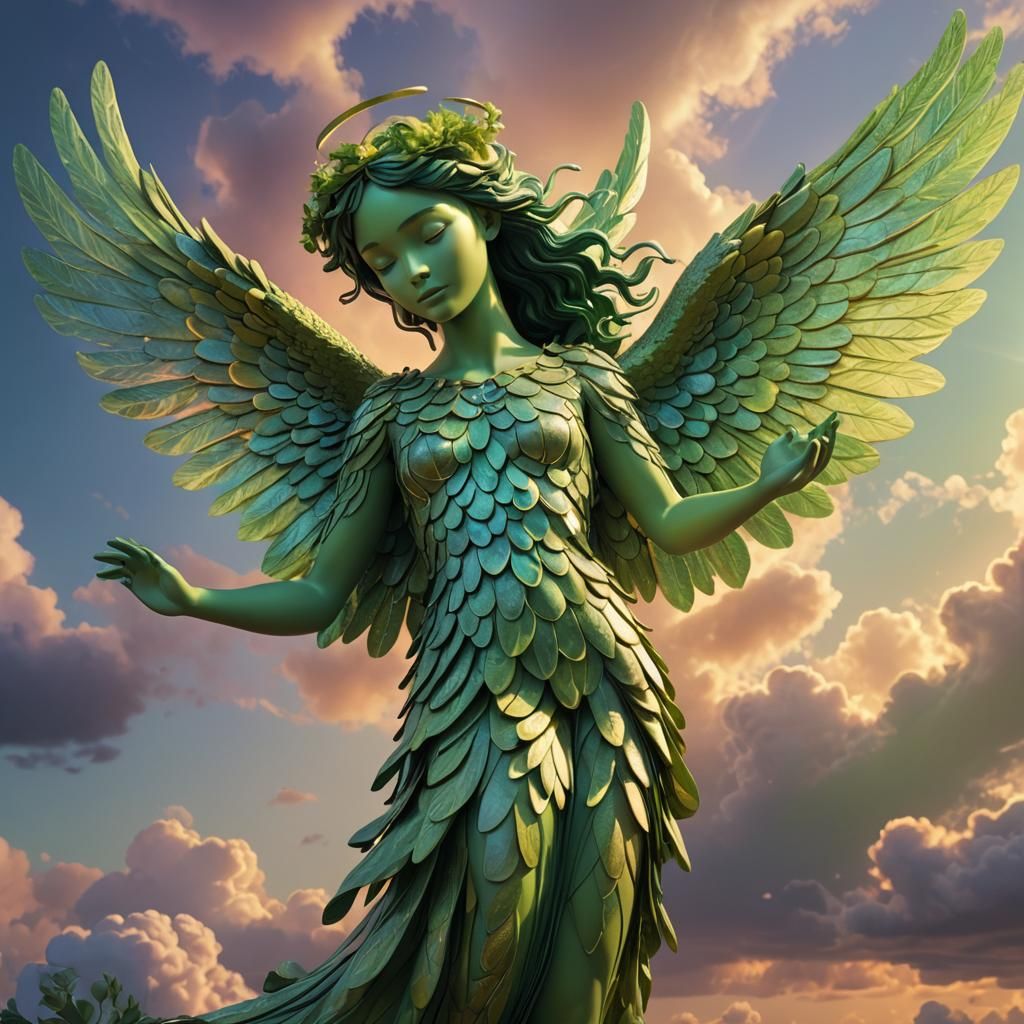Avocado Angel Opens Wings: 3D Digital Art