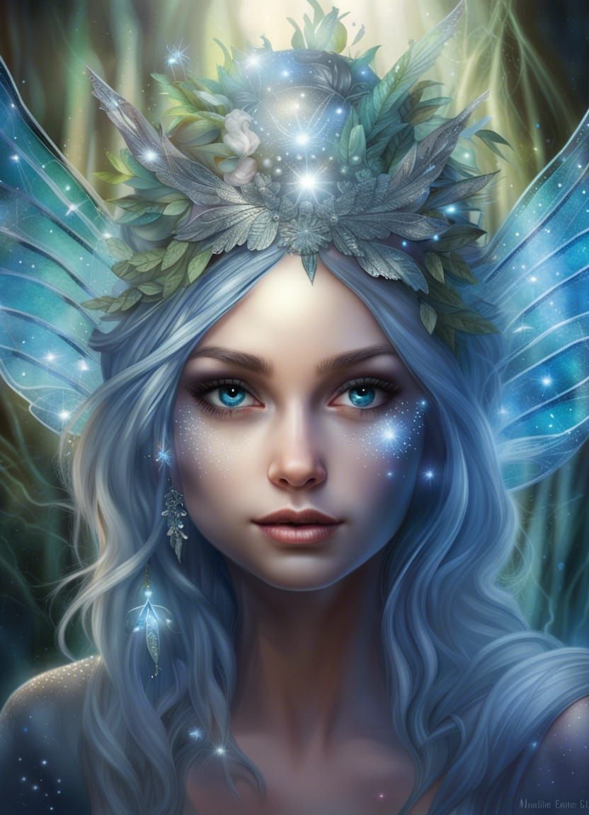 Shining Mirrorball Fairy Portrait in Magic Forest