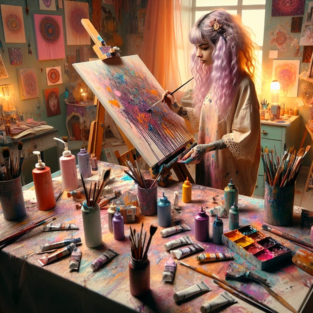 Pastel Goth Artist at Work in 8K