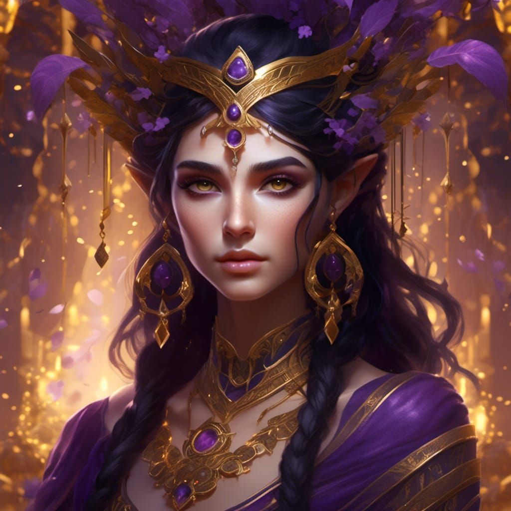 Hyperreal Elf Priestess with Golden Eyes