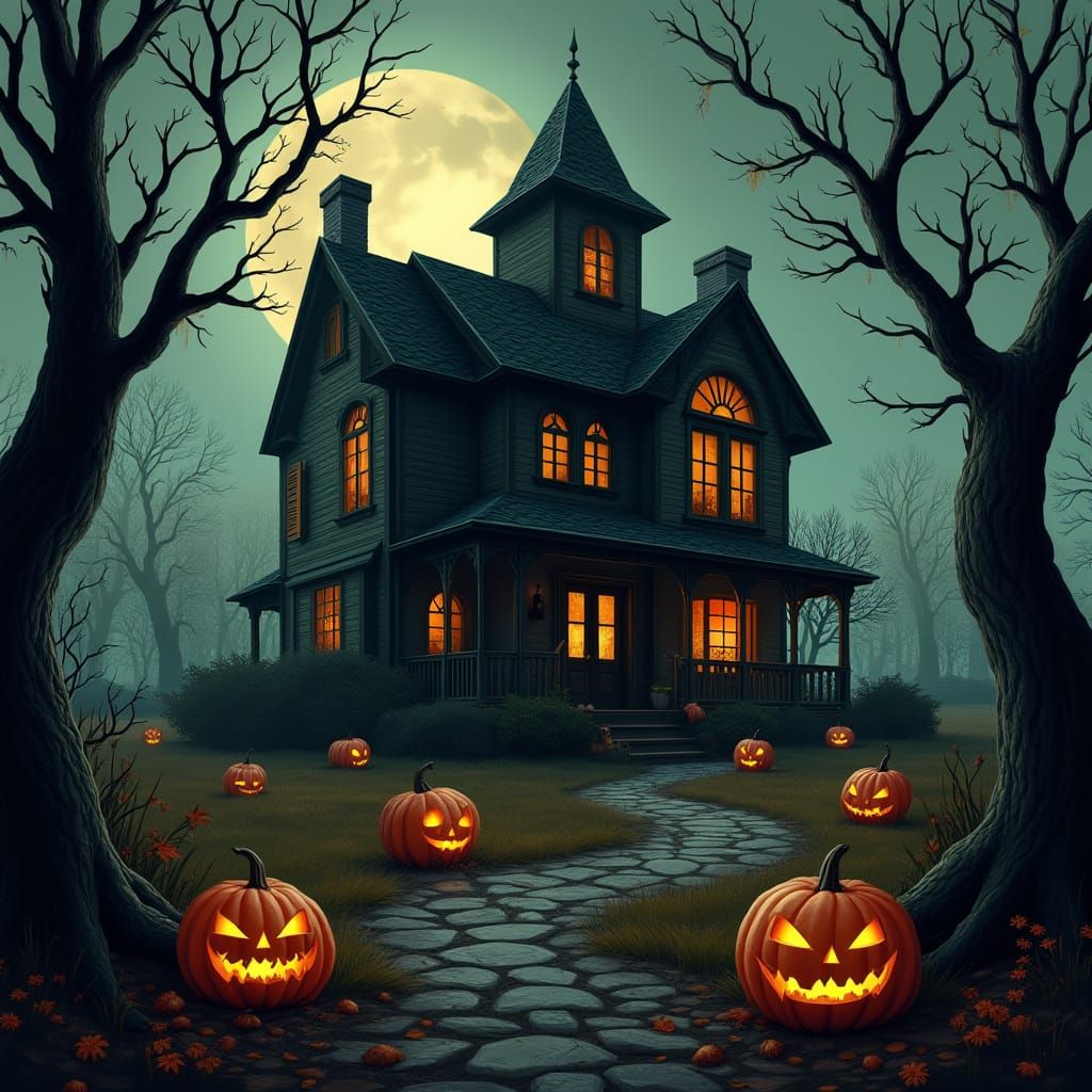 Dark Gothic Mansion in Muted Colors