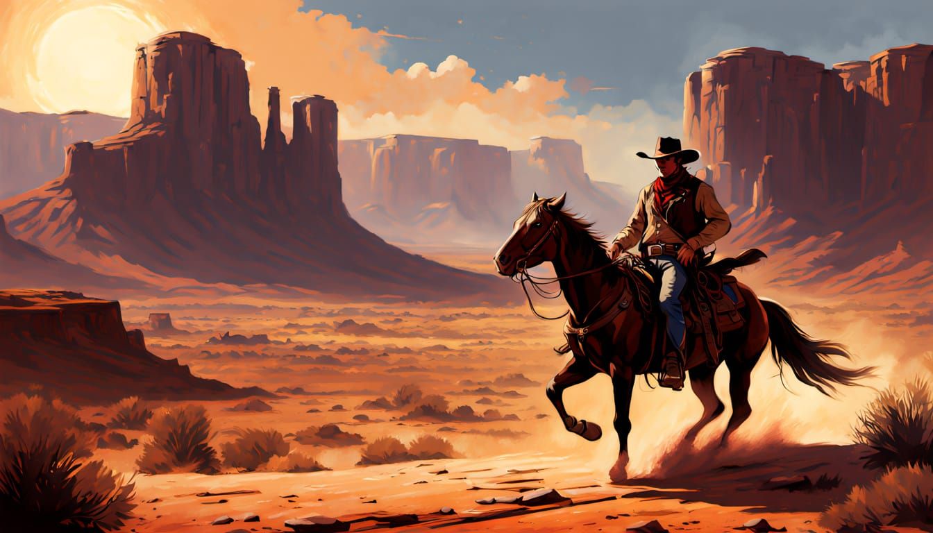 Majestic Cowboy Rides into Sunset with Blazing Saddle and Sh...