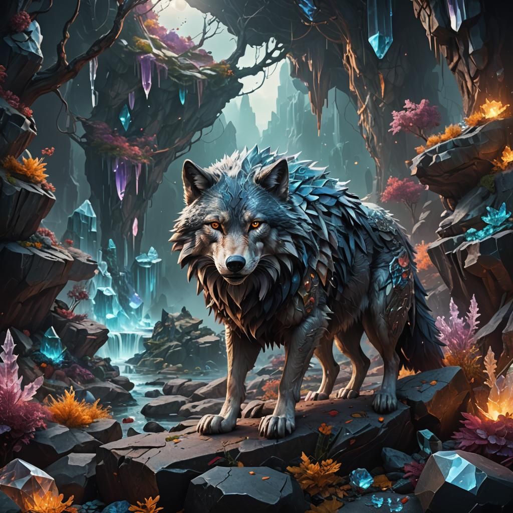 Wolf Crystal Art: Detailed Matte Painting