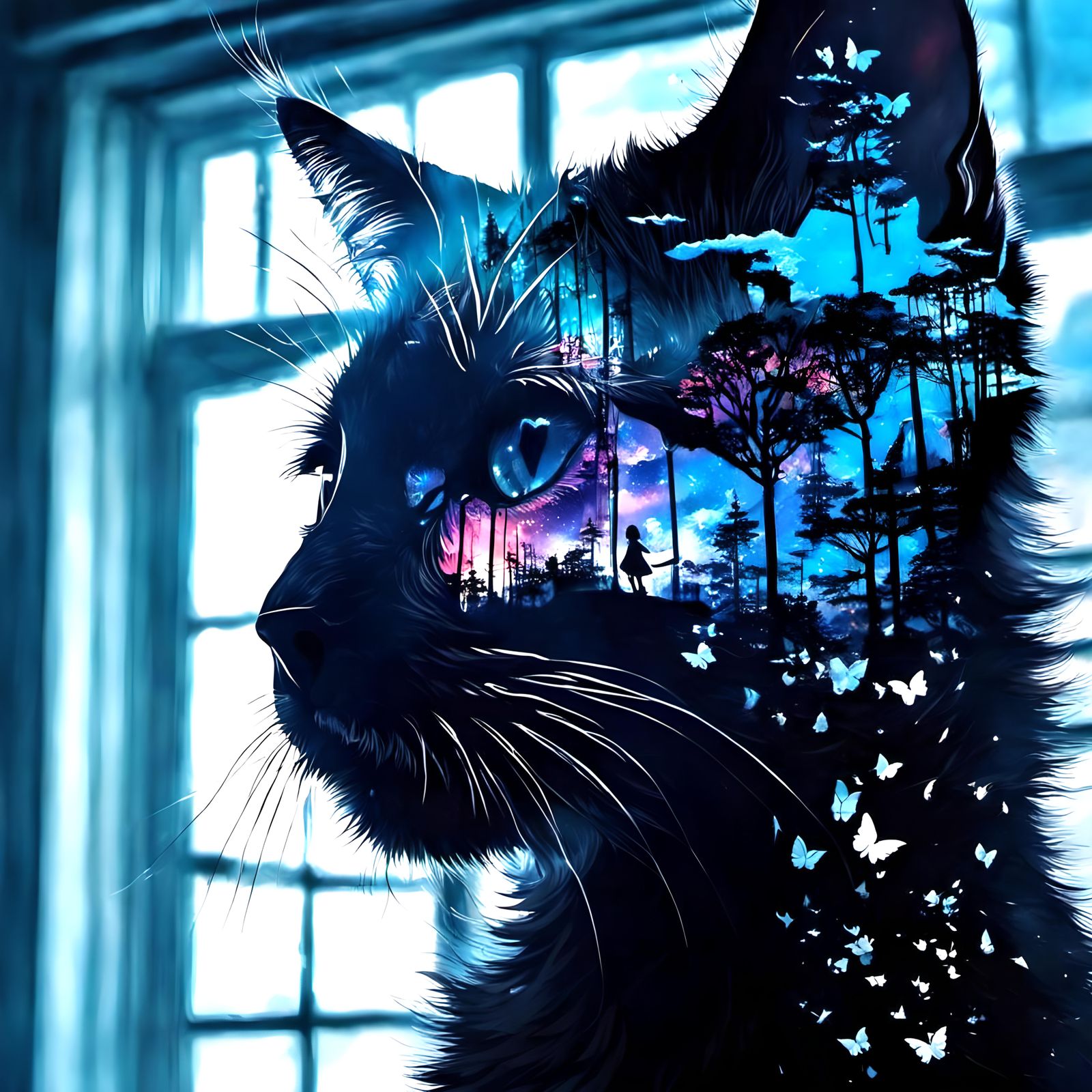 Double Exposure Kitten in Anime Style