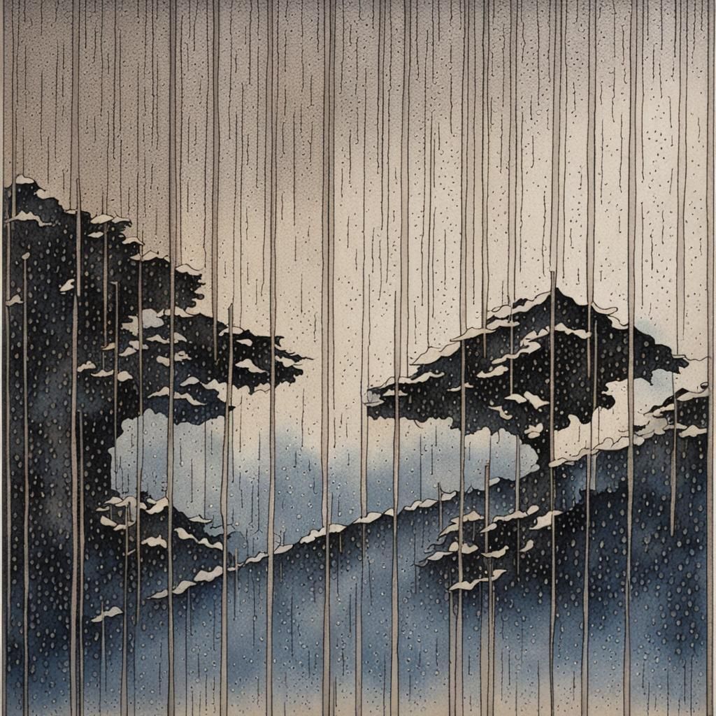 Rain Shower Through Crackle Glass: Hokusai Style