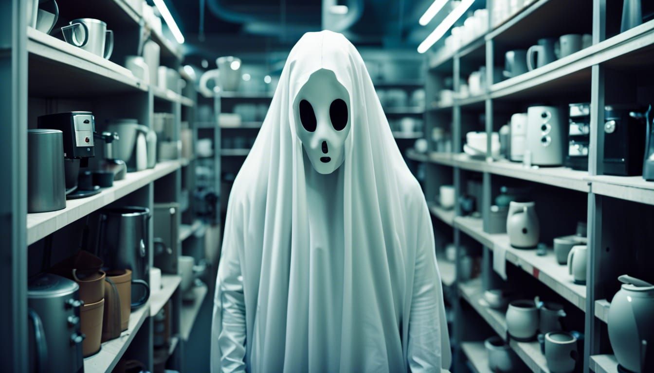 Cute Ghost Girl in Apocalyptic Coffee Room