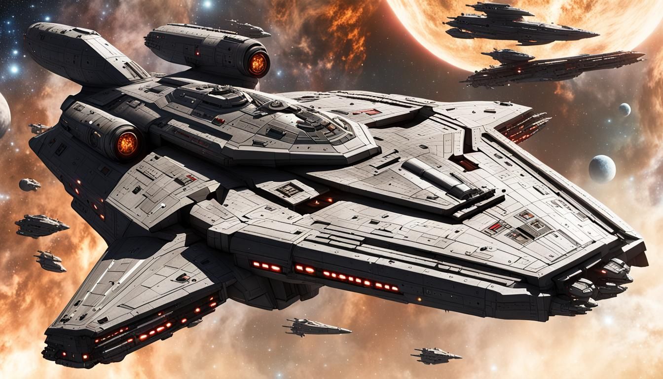 Battlestar Galactica Soaring Through Space