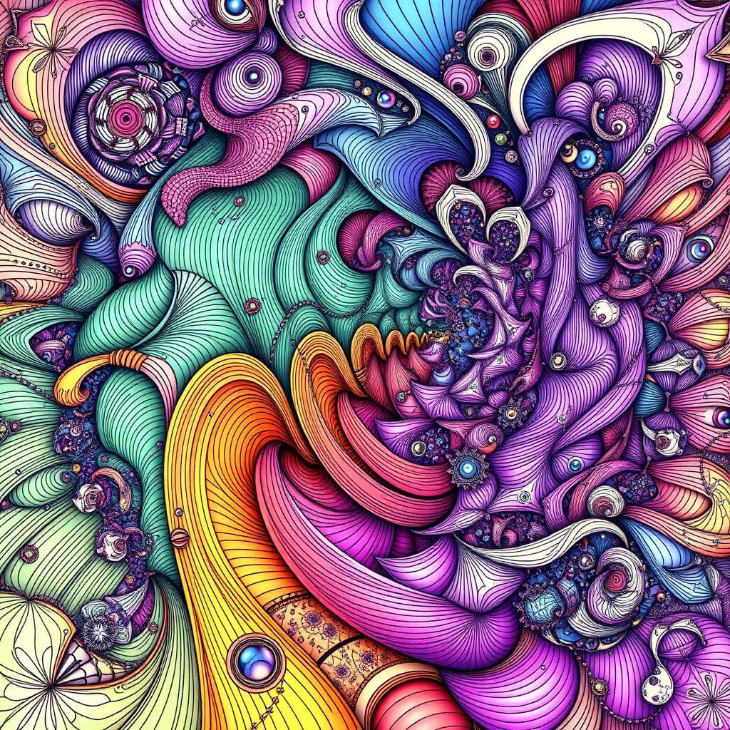 Intricate Abstract Fractal Composition in Vibrant Zentangle....