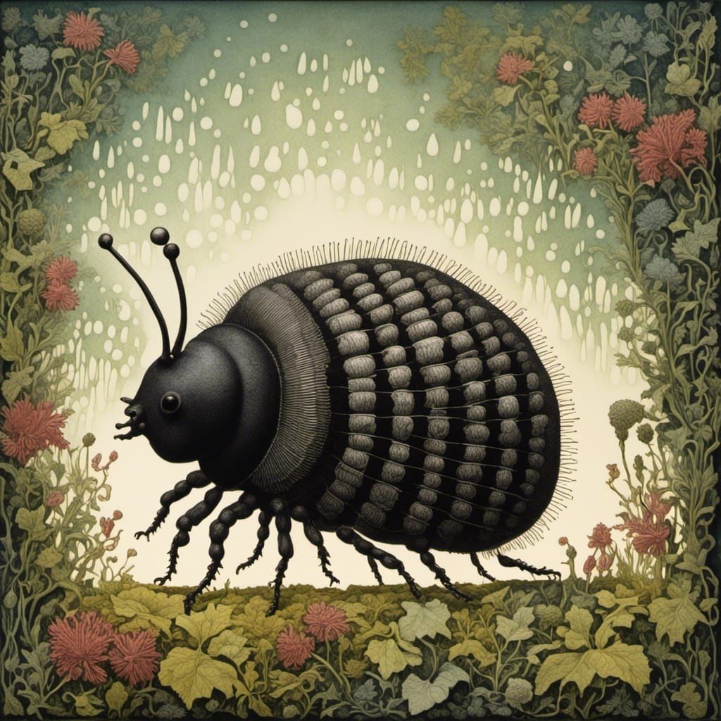 Pill Bug Silhouette in Psychedelic Diorama Style
