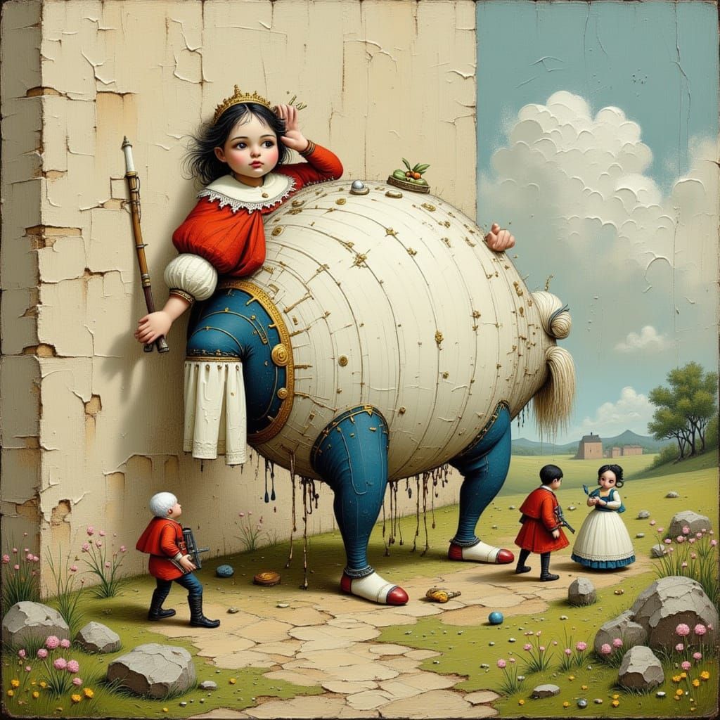 Sad Humpty Dumpty After Fall With Soldiers