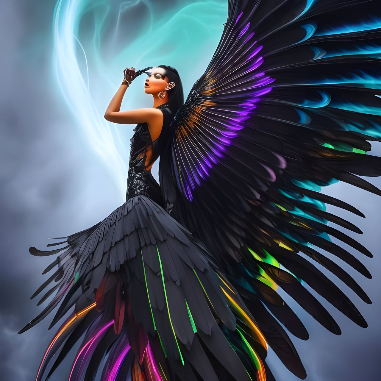 Fallen Angel Exploding with Neon Lava Wings