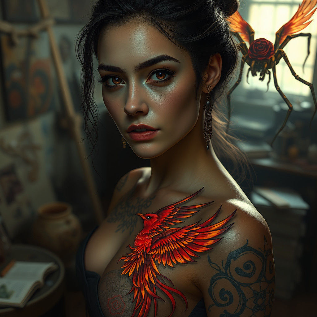 Phoenix Tattoo Art in Matte Painting Style