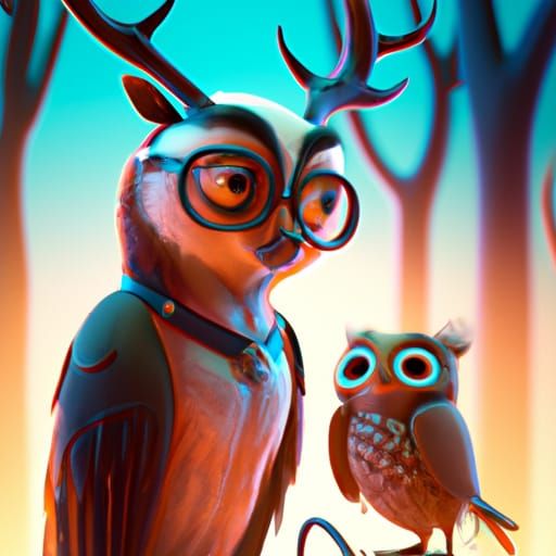 Owl and Deer: 3D Digital Art