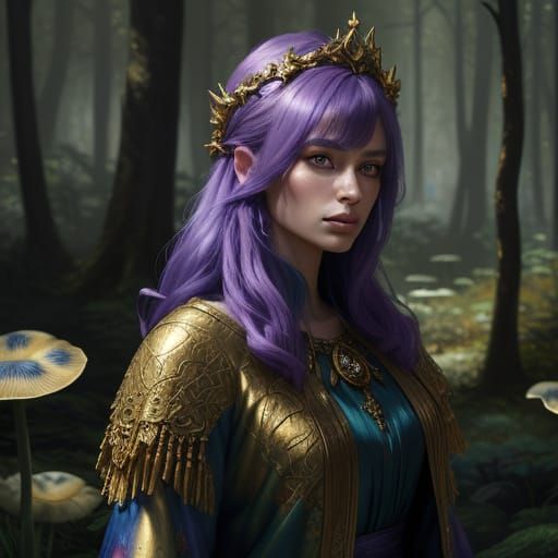 Mystical Forest Femme in Vibrant Oil Painting Style