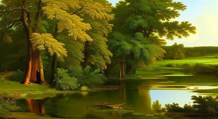 Picturesque Wood Bridge Over Pond in Hudson River Style