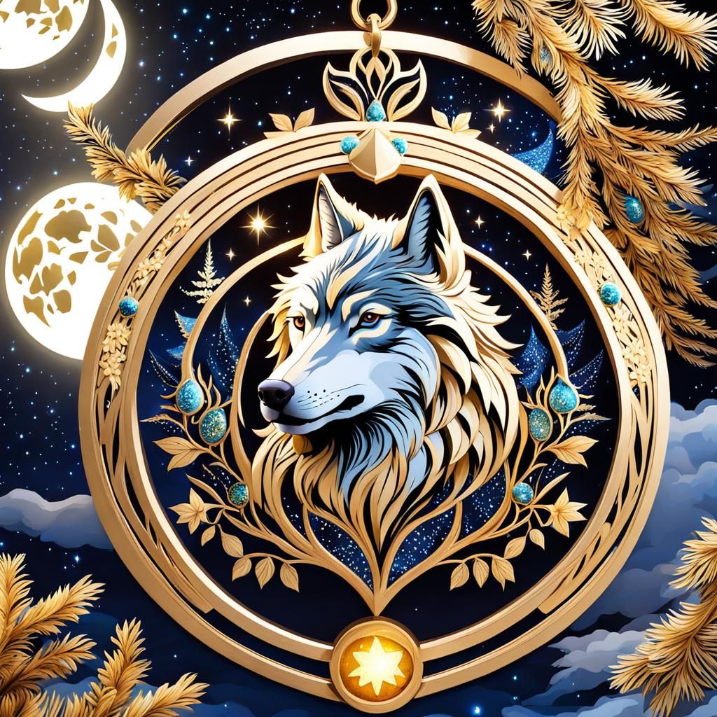 Fantasy Wolf Howling Under Starry Moonlit Sky