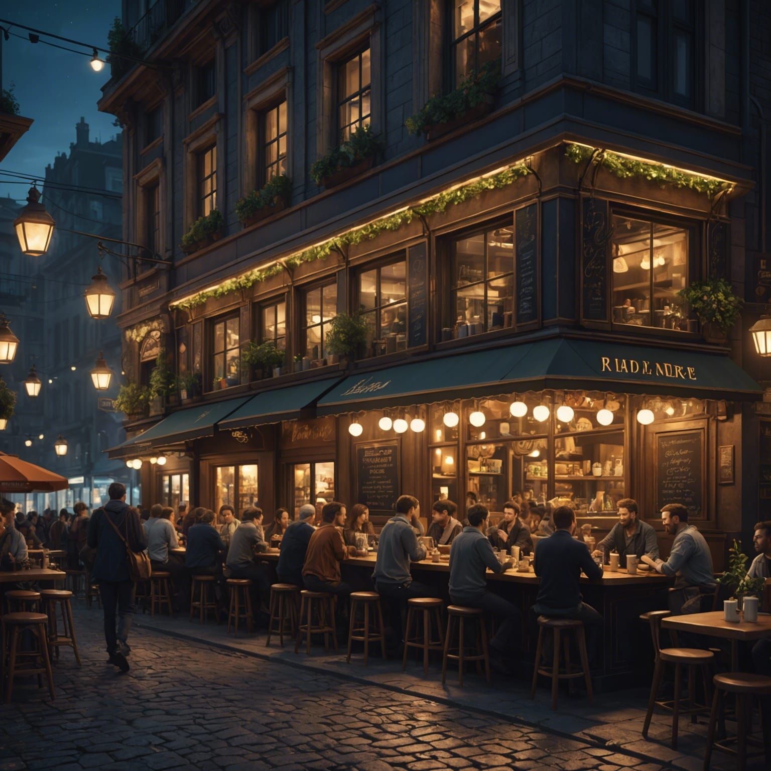 Night Cafe: Crowded and Fantastical