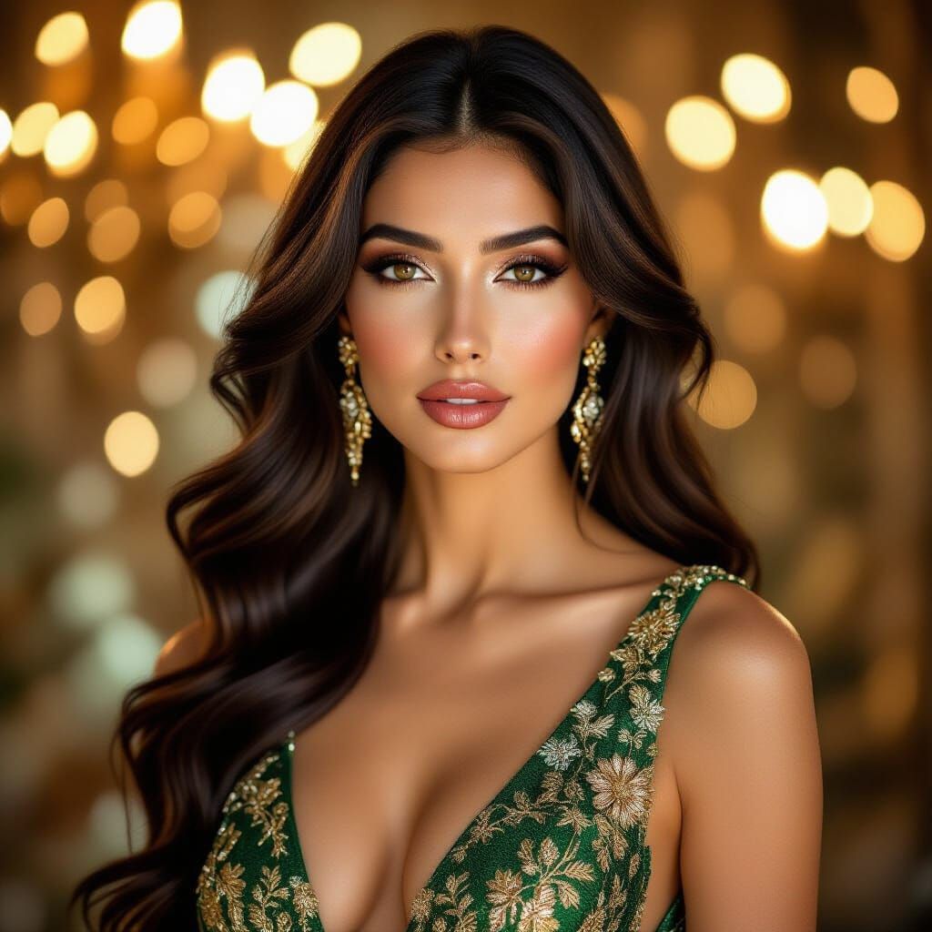 Glamorous Persian Woman in Emerald Gown