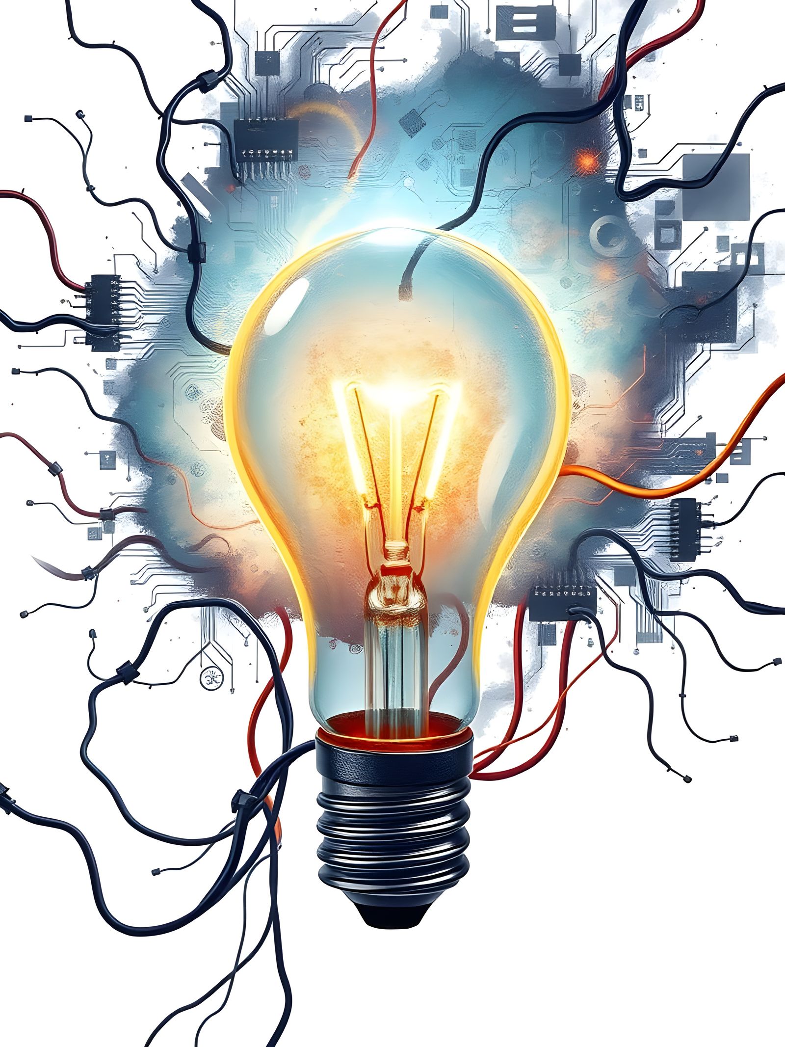 Idea Concept: Light Bulb with Technology Icons