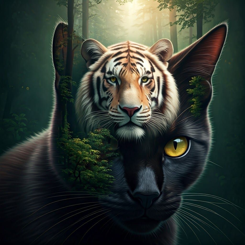 Double Exposure: Kitten Merges With Tiger Forest