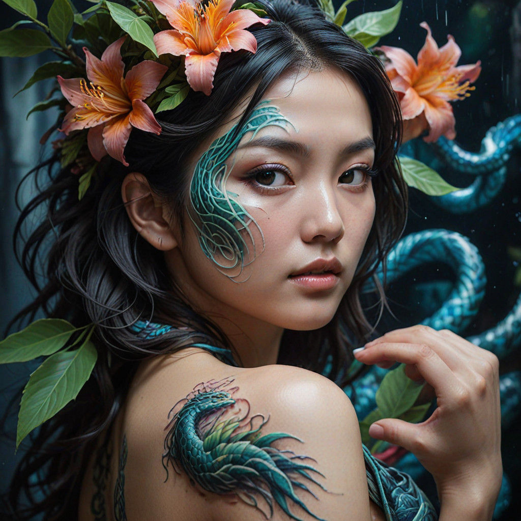 Dreamlike Surrealist Portrait of a Woman Amidst Tetris Block...