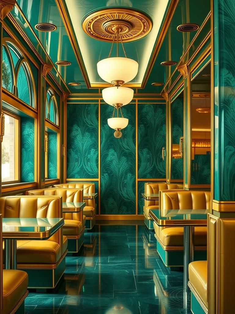 Art Deco Roadside Diner Interior in 1920s Style