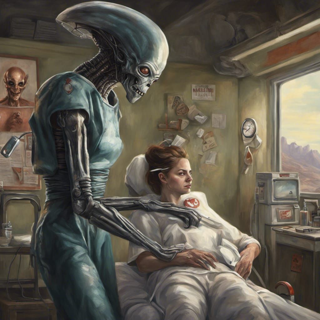 Alien Nurse in Fallout-Inspired Landscape