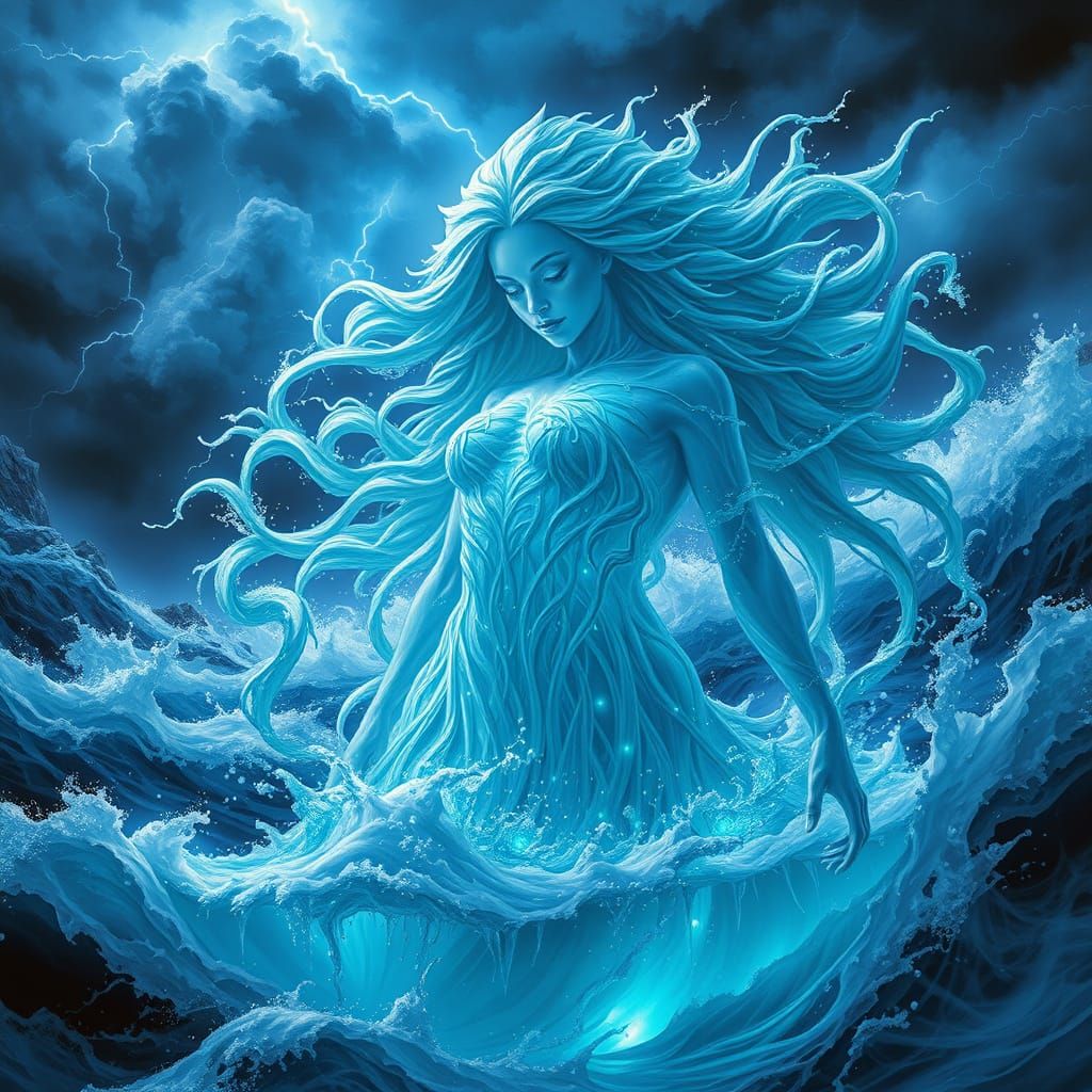 Ethereal Sea Goddess in Stormy Skies