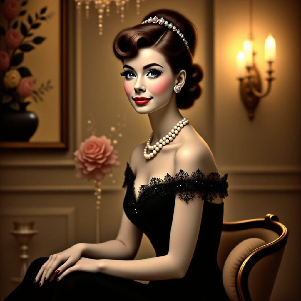 Timeless Audrey Hepburn in Elegant Black Evening Gown