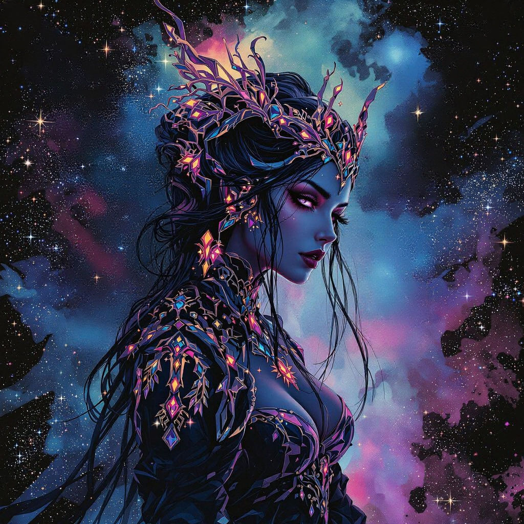 Neon Fairy in Futuristic Gilded Fashion