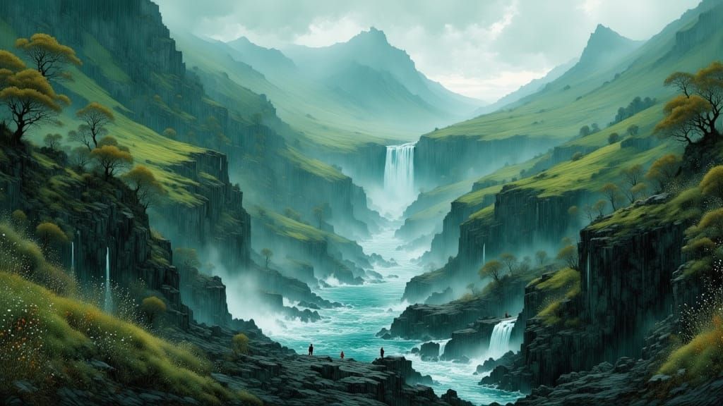 Misty Azores Islands with Waterfalls and Waves