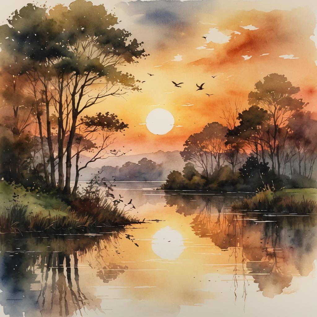 Tranquil Sunset over Serene Lake