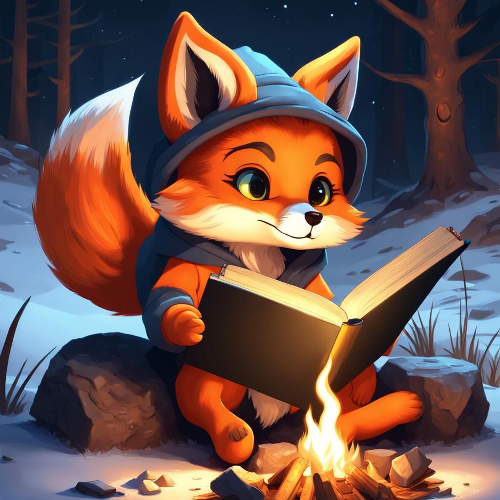 Cute Fierce Fox Creature at Campfire