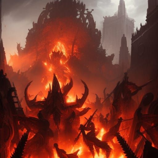 Epic Battle at the Hot Gates: Dark Fantasy Art