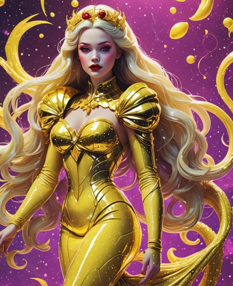 Snow White Space Mermaid in Synthwave Neon Style