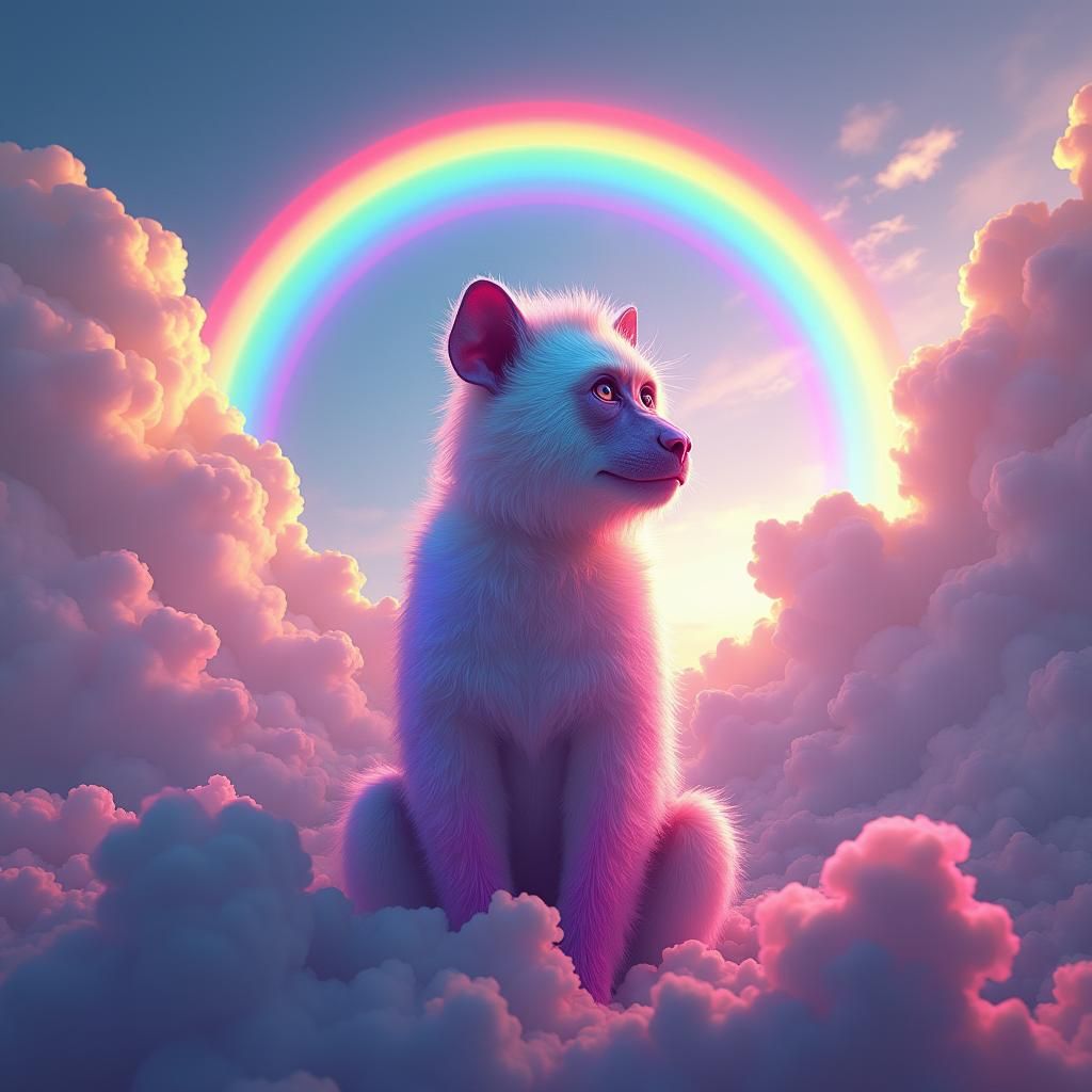 Dog-Chimpanzee Hybrid in a Rainbow: Matte Painting