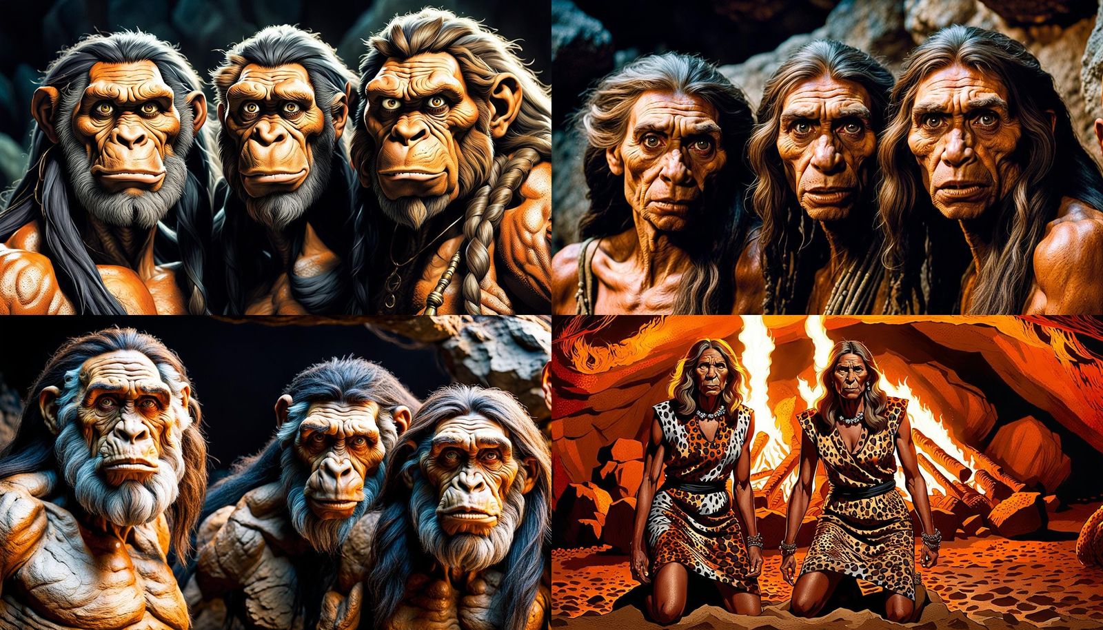 Humorous photography of Neanderthal Women, of different ages