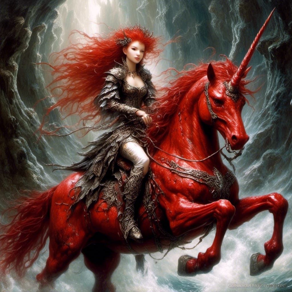 woman riding unicorn